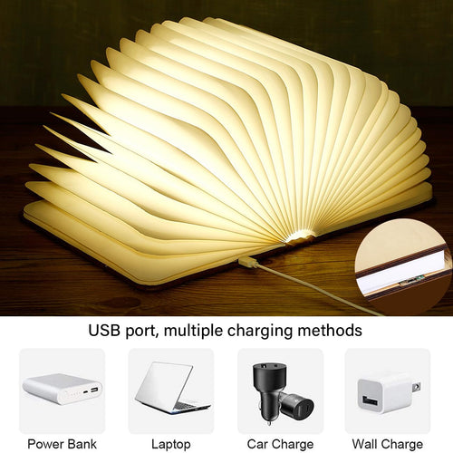 3D LED Night Light Magic Book RGB 5 colors USB Rechargable Folding Book Light Wooden Table Lamp Home Desk Decoration