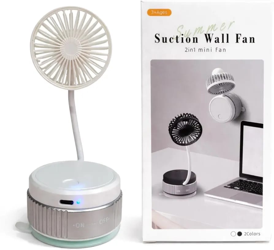 Mini Wall Mount Flexible Neck Fan, Portable Desk Fan, 360° Adjustable Neck, Type-C Charging