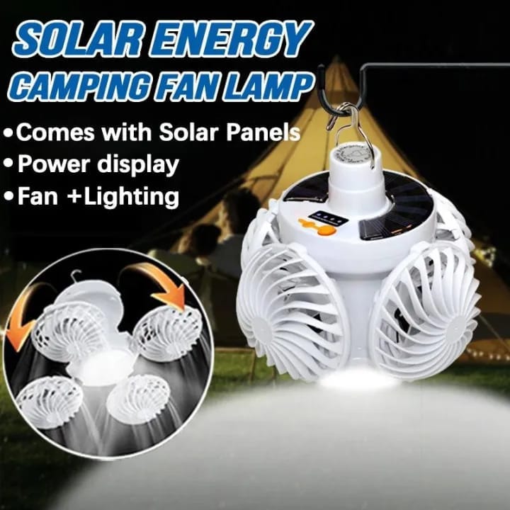 Portable Foldable Ceiling Fan Light LED Solar Bulb Lamp with 4 Mini Fans