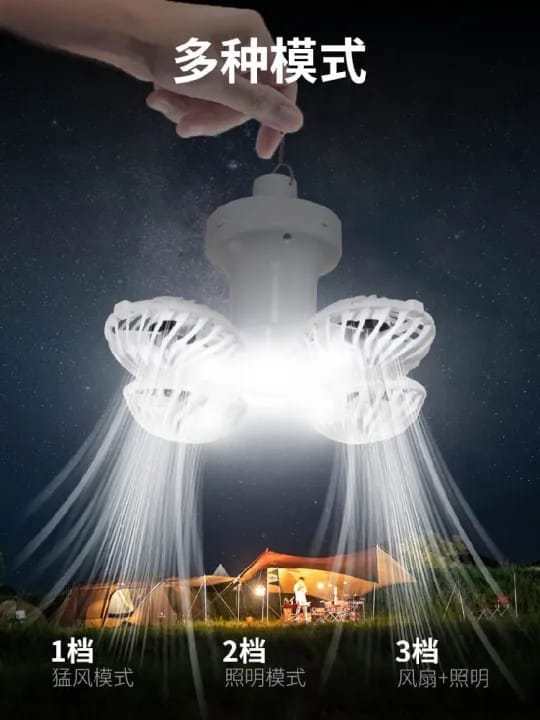 Portable Foldable Ceiling Fan Light LED Solar Bulb Lamp with 4 Mini Fans