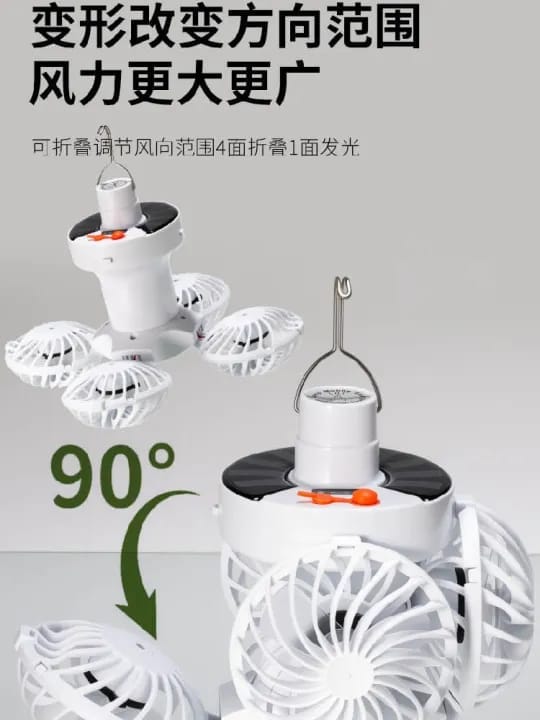 Portable Foldable Ceiling Fan Light LED Solar Bulb Lamp with 4 Mini Fans